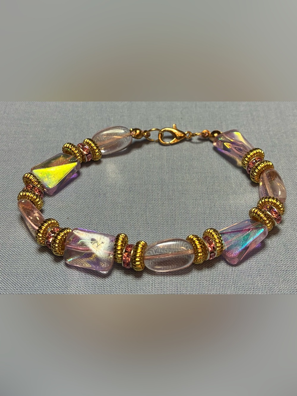 Gold & Pink Glass Bead Bracelet - Women Jewelry